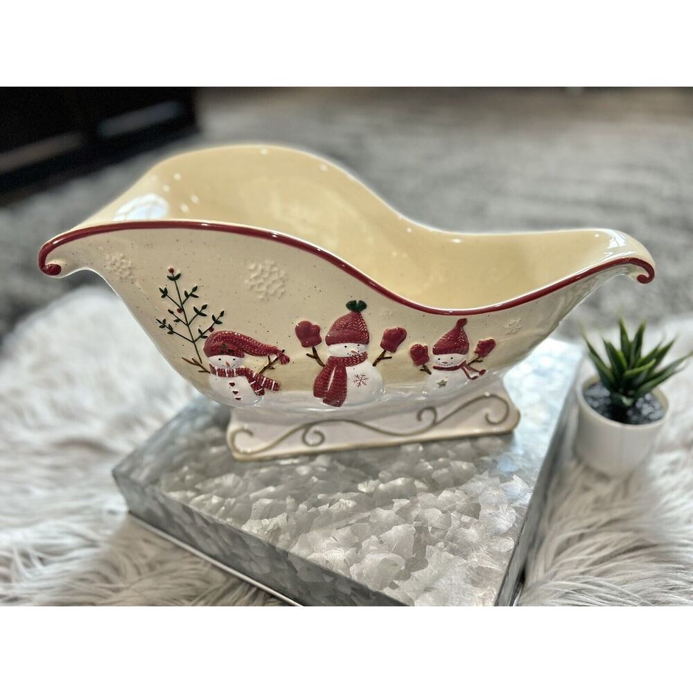 St. Nicholas Square WINTER WISHES 14" Large Sleigh Centerpiece Snowman Snowflake